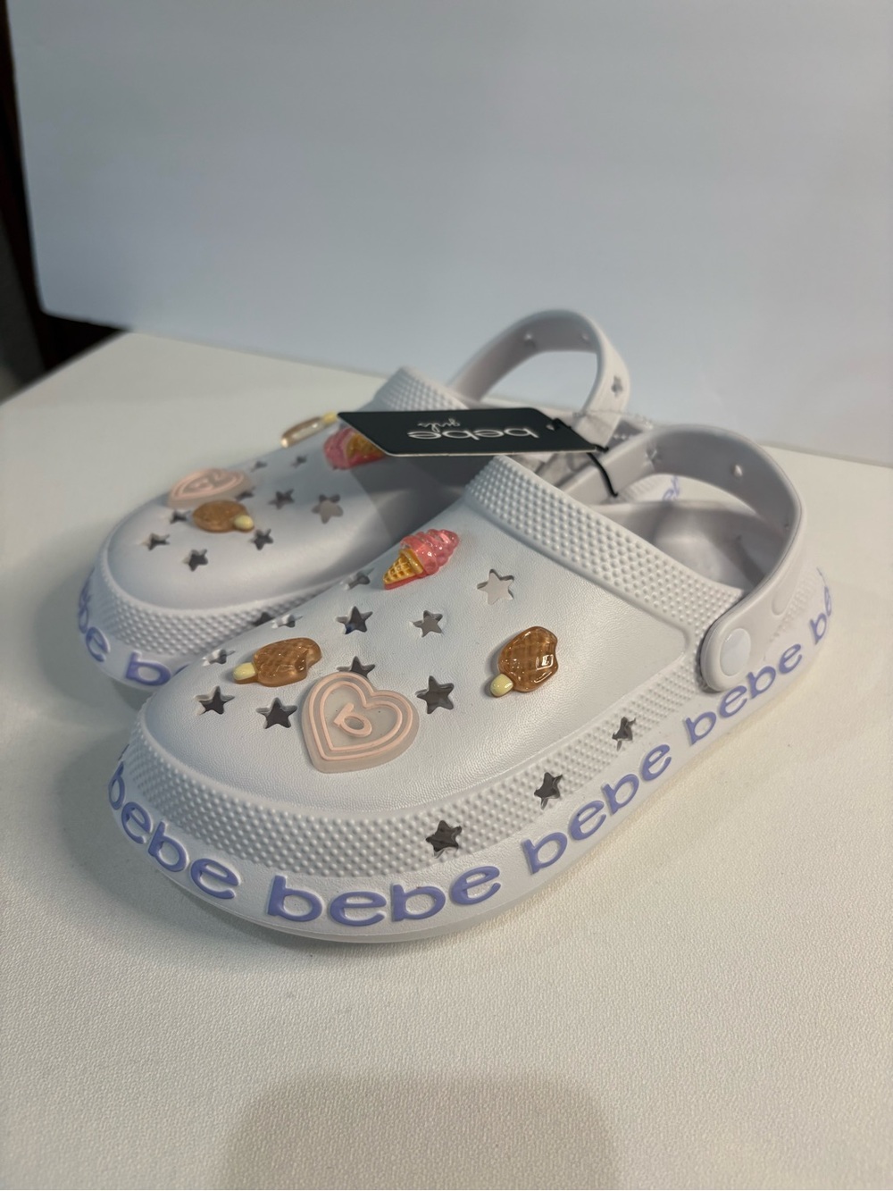 bebe Kids White Star Clog with Pastel Charms size 2